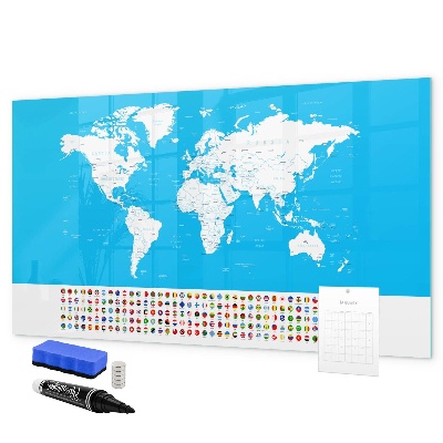 Dry erase board magnetic World map with photo locations