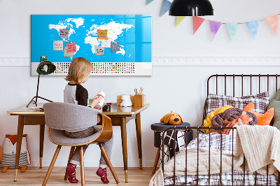 Dry erase board magnetic World map with photo locations