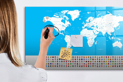 Dry erase board magnetic World map with photo locations