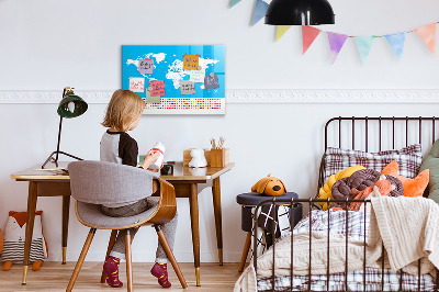 Dry erase board magnetic World map with photo locations