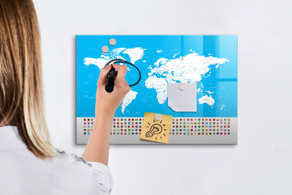 Dry erase board magnetic World map with photo locations