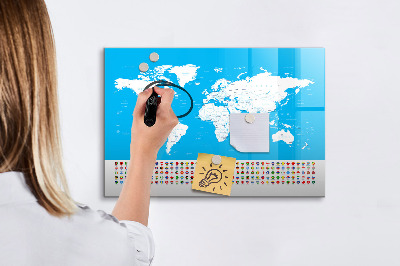 Dry erase board magnetic World map with photo locations