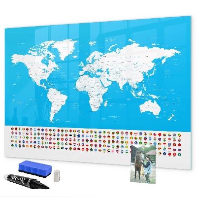 Dry erase board magnetic World map with photo locations