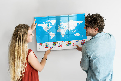 Dry erase board magnetic World map with photo locations