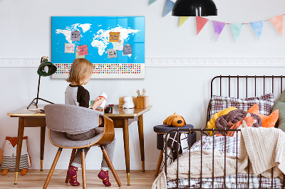Dry erase board magnetic World map with photo locations