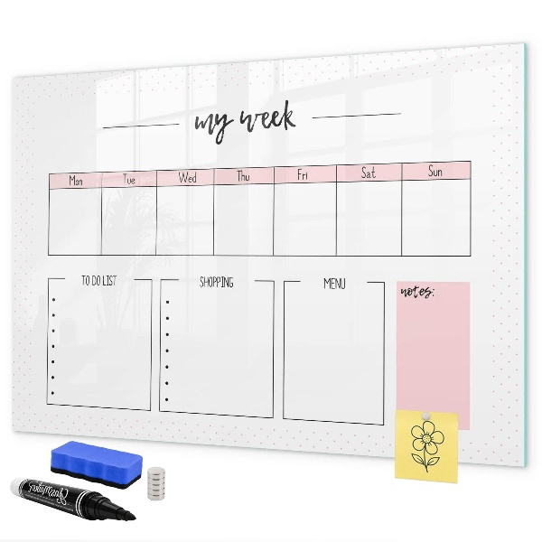 Dry erase board magnetic Weekly planner with space for photos