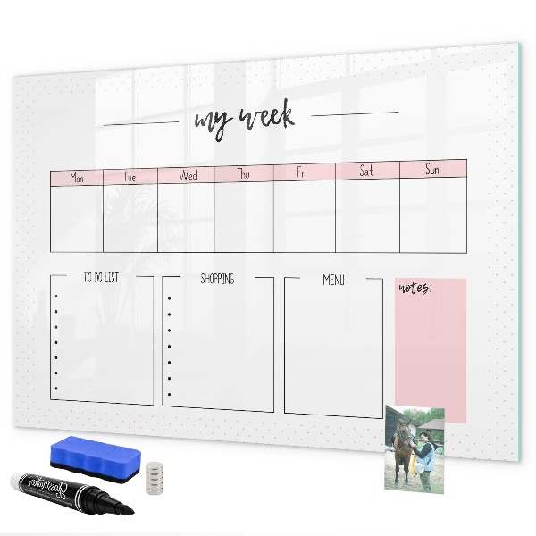 Dry erase board magnetic Weekly planner with space for photos