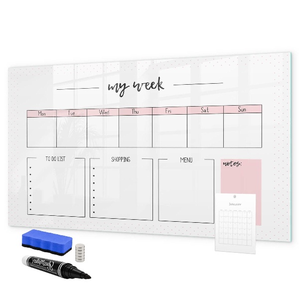 Dry erase board magnetic Weekly planner with space for photos