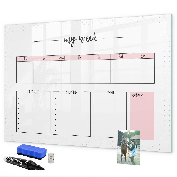 Dry erase board magnetic Weekly planner with space for photos