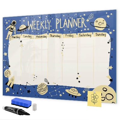 Magnetic dry erase board Weekly planner with a space theme