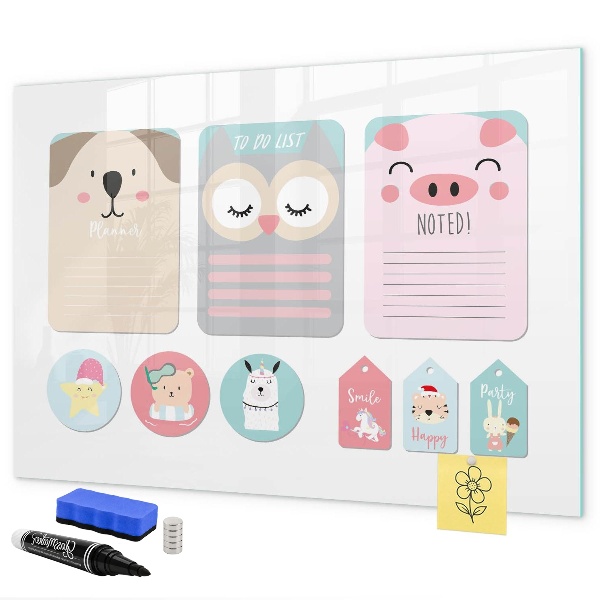 Magnetic dry erase board Colorful notes and photos on the wall