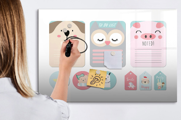 Magnetic dry erase board Colorful notes and photos on the wall