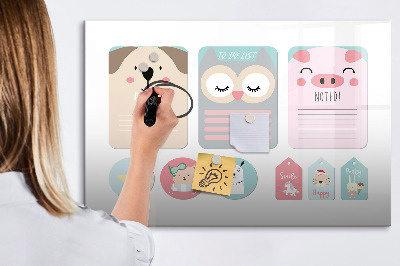 Magnetic dry erase board Colorful notes and photos on the wall