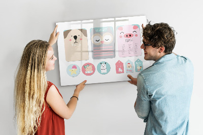 Magnetic dry erase board Colorful notes and photos on the wall