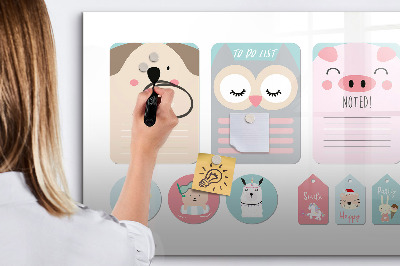 Magnetic dry erase board Colorful notes and photos on the wall