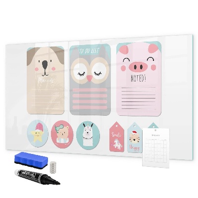 Magnetic dry erase board Colorful notes and photos on the wall