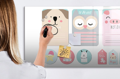 Magnetic dry erase board Colorful notes and photos on the wall