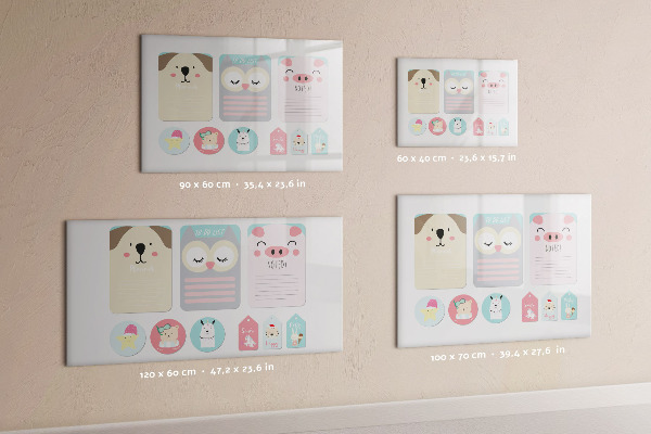 Magnetic dry erase board Colorful notes and photos on the wall