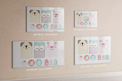 Magnetic dry erase board Colorful notes and photos on the wall
