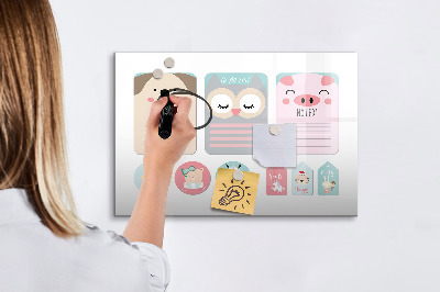 Magnetic dry erase board Colorful notes and photos on the wall