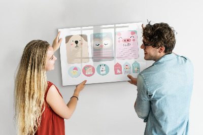 Magnetic dry erase board Colorful notes and photos on the wall