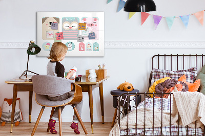 Magnetic dry erase board Colorful notes and photos on the wall