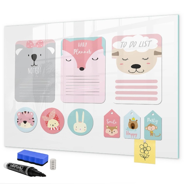 Dry erase board magnetic Colorful planner with animal motifs