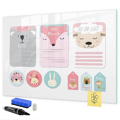 Dry erase board magnetic Colorful planner with animal motifs