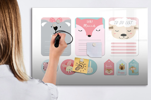 Dry erase board magnetic Colorful planner with animal motifs