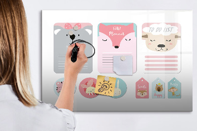 Dry erase board magnetic Colorful planner with animal motifs