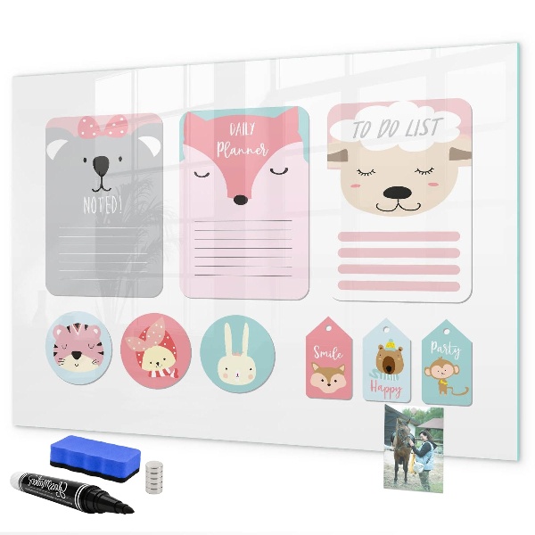 Dry erase board magnetic Colorful planner with animal motifs