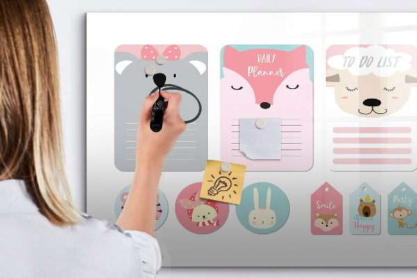 Dry erase board magnetic Colorful planner with animal motifs