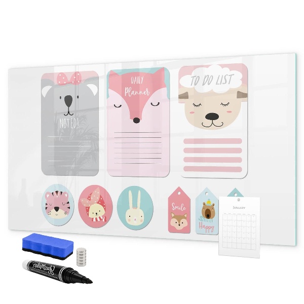 Dry erase board magnetic Colorful planner with animal motifs