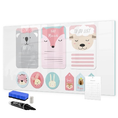 Dry erase board magnetic Colorful planner with animal motifs