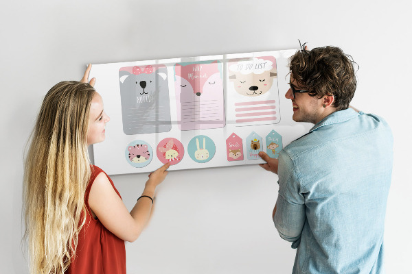 Dry erase board magnetic Colorful planner with animal motifs