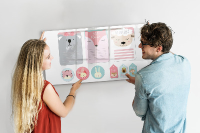Dry erase board magnetic Colorful planner with animal motifs