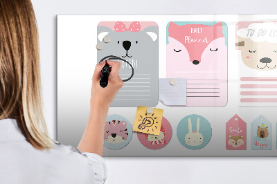 Dry erase board magnetic Colorful planner with animal motifs