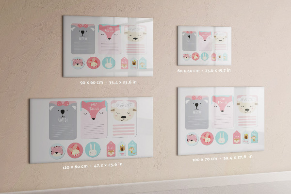 Dry erase board magnetic Colorful planner with animal motifs
