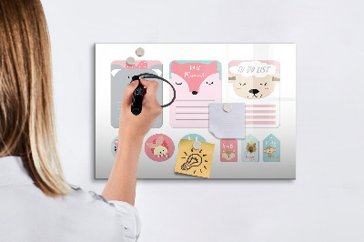 Dry erase board magnetic Colorful planner with animal motifs