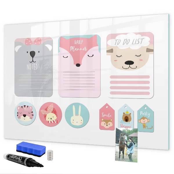Dry erase board magnetic Colorful planner with animal motifs