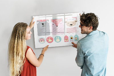 Dry erase board magnetic Colorful planner with animal motifs
