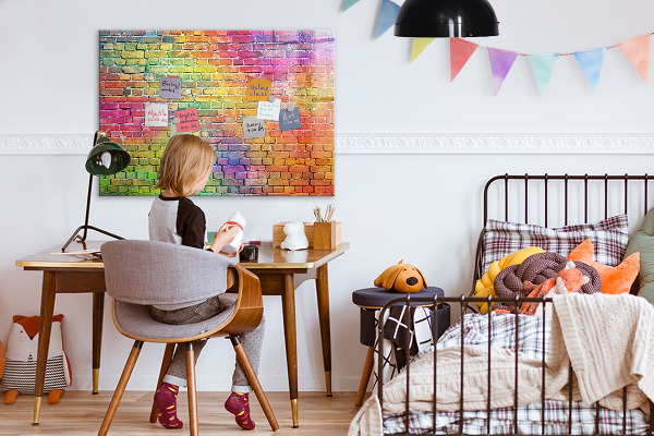 Magnetic dry erase board A colorful wall with space for photos
