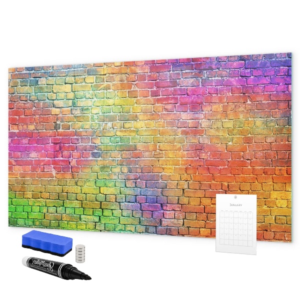 Magnetic dry erase board A colorful wall with space for photos