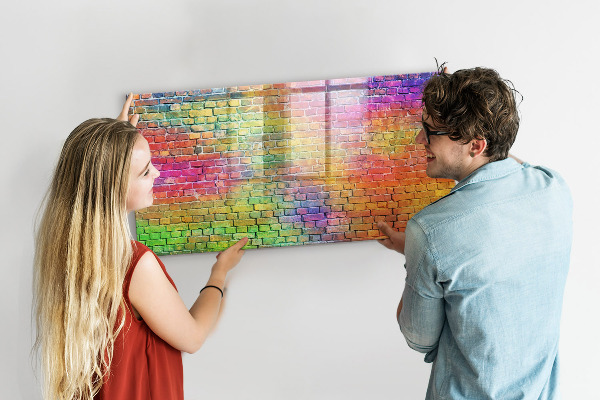 Magnetic dry erase board A colorful wall with space for photos