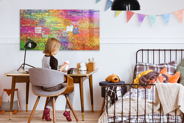 Magnetic dry erase board A colorful wall with space for photos