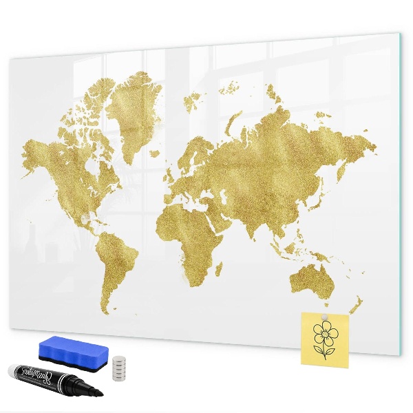 Dry erase board magnetic World map with space for photos