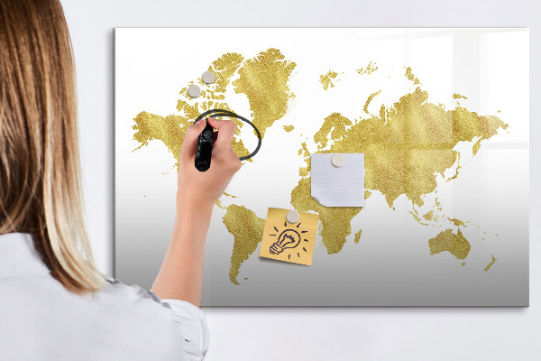 Dry erase board magnetic World map with space for photos