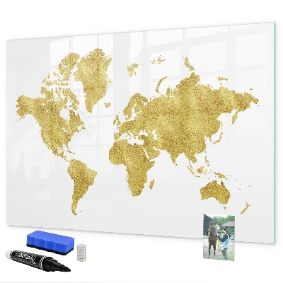 Dry erase board magnetic World map with space for photos