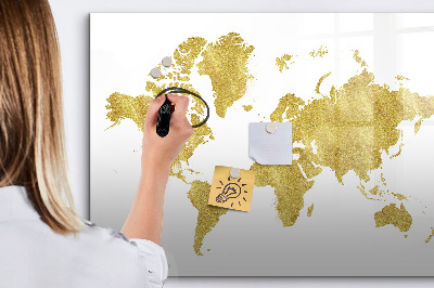 Dry erase board magnetic World map with space for photos
