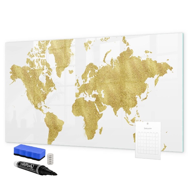 Dry erase board magnetic World map with space for photos